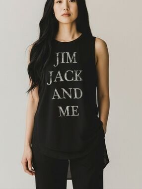 Haute Hippie Silk And Modal Black Longline Tank with Jim Jack And Me